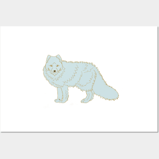 White Arctic Fox Gold Posters and Art